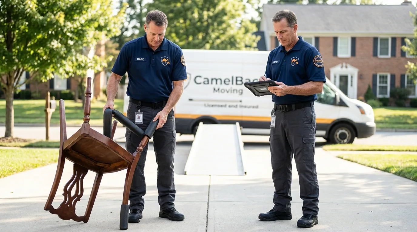 Movers inspecting furniture for damage prevention before loading in Prospect, KY